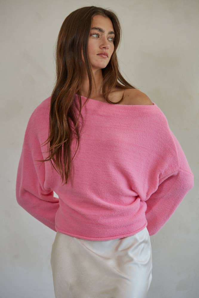 Women's Sweaters - Knit Sweater Boat Neck Long Sleeve Pullover Top -  - Cultured Cloths Apparel