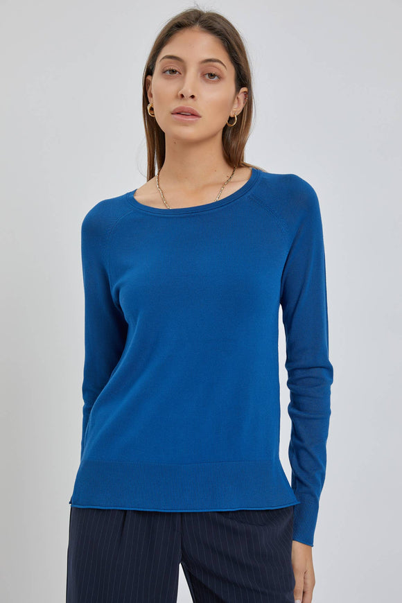 Women's Long Sleeve - LIGHTWEIGHT ROUND NECK RAGLAN LONG SLEEVE SWEATER - Cobalt - Cultured Cloths Apparel