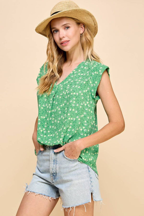 Women's Short Sleeve - V Neck Floral Printed Top -  - Cultured Cloths Apparel