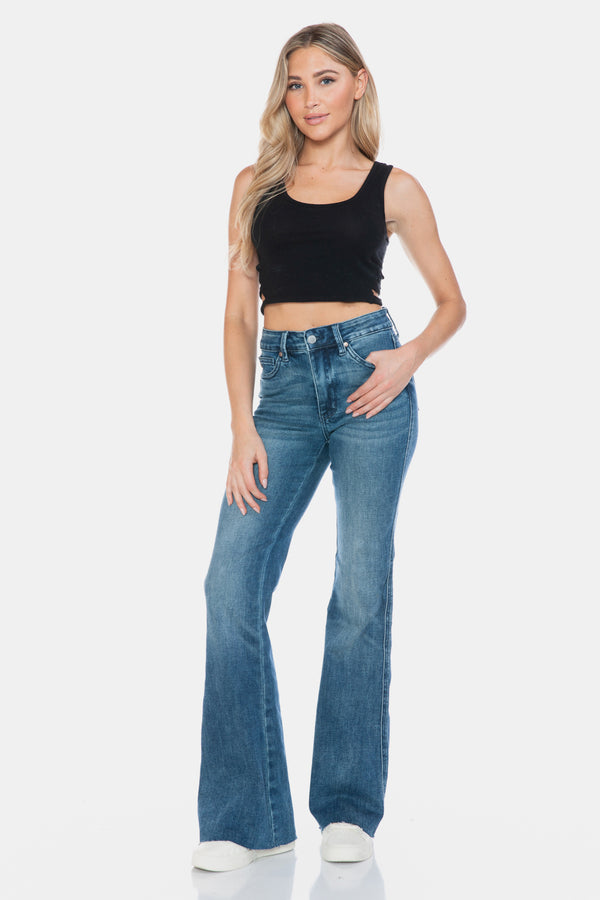 Denim - Judy Blue Full Size Tummy Control Cut Hem Flare Jeans -  - Cultured Cloths Apparel