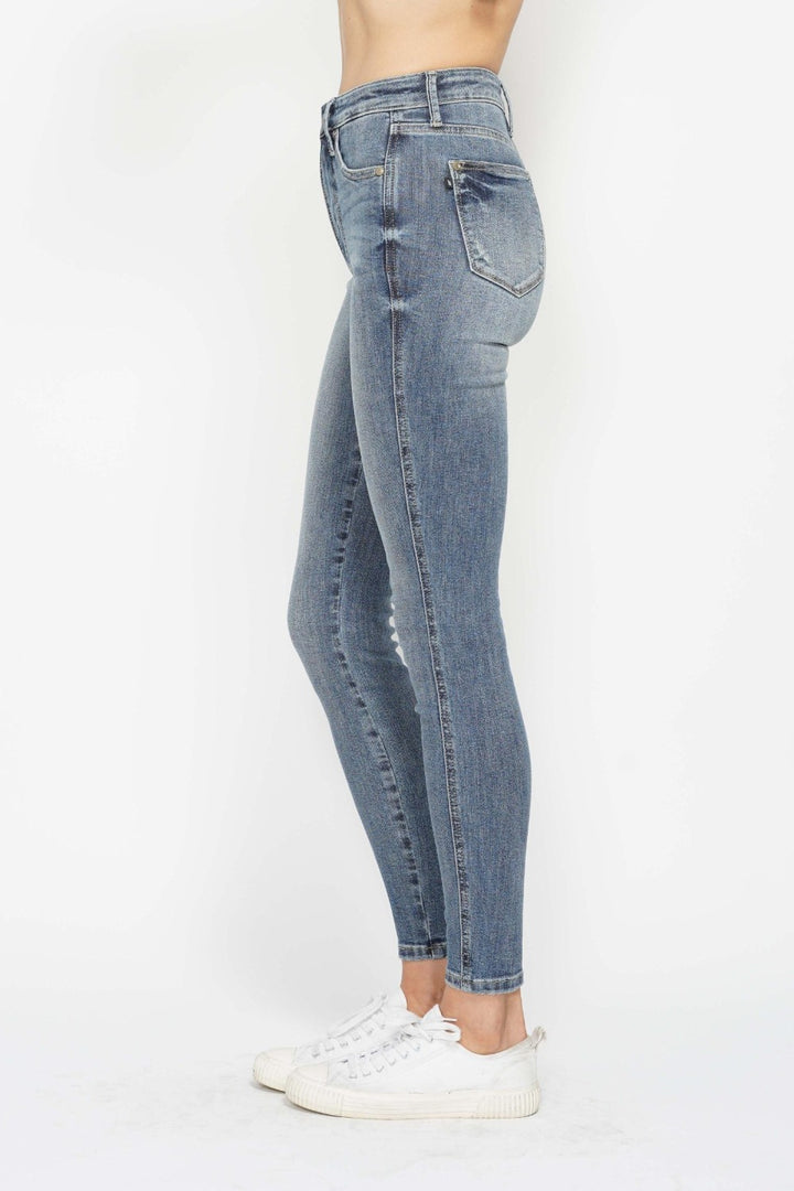 Denim - Judy Blue Full Size Tummy Control Contrast Wash Skinny Jeans -  - Cultured Cloths Apparel