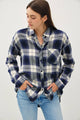 Women's Long Sleeve - NAVY PLAID FLANNEL LONG SLEEVE BUTTON DOWN SHIRT -  - Cultured Cloths Apparel