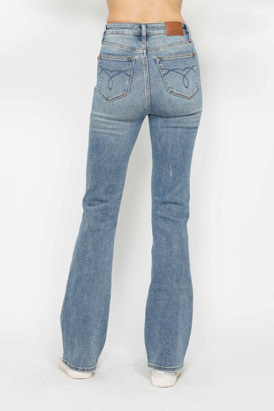 Denim - Judy Blue Tummy Control Back Embroidered Pocketed Bootcut Jeans - - Cultured Cloths Apparel