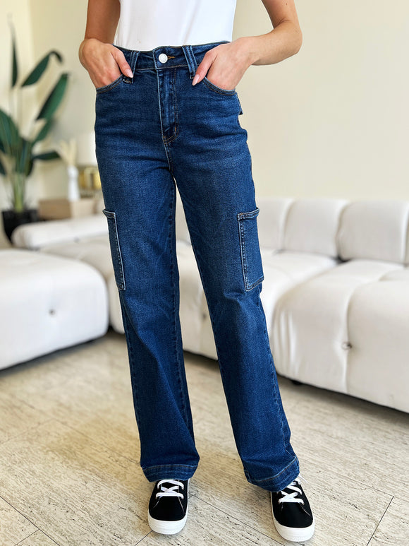 Denim - Judy Blue Full Size High Waist Straight Cargo Jeans -  - Cultured Cloths Apparel