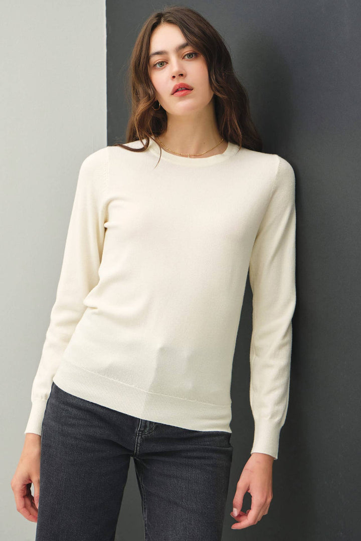 Women's Sweaters - BASIC CREW NECK SOFT KNIT SWEATER - Ivory - Cultured Cloths Apparel