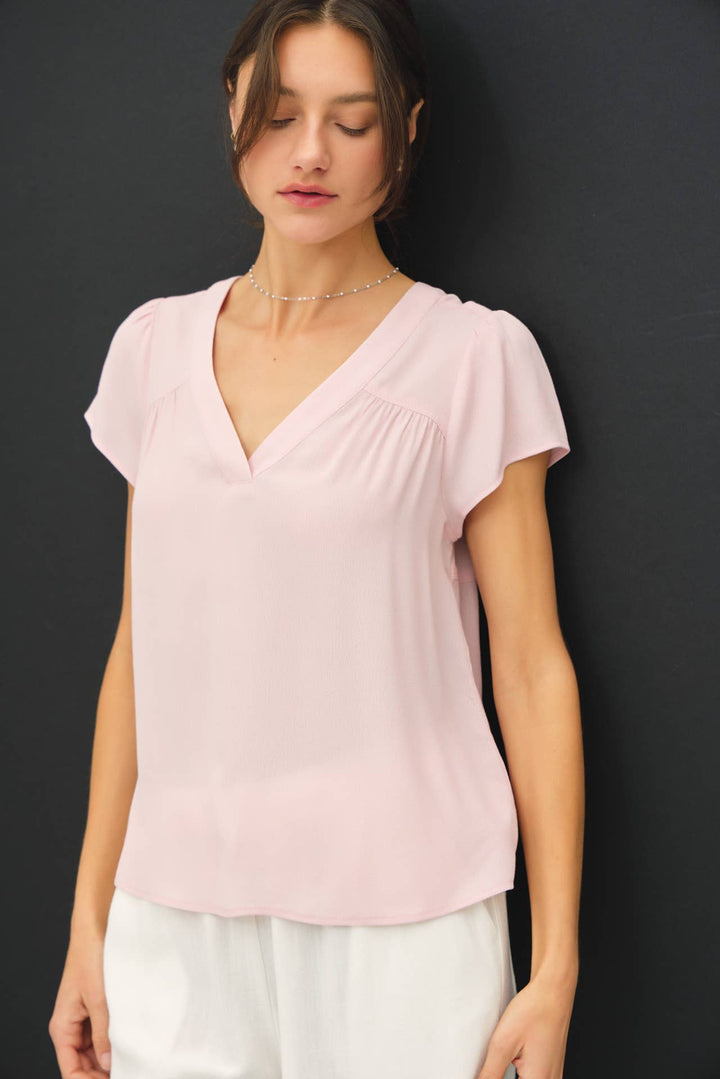 Women's Short Sleeve - FLOWY CAP SLEEVE V-NECK TOP - - Cultured Cloths Apparel