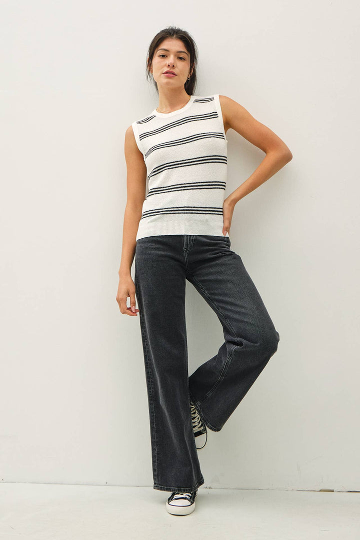 Women's Sleeveless - TRIPLE STRIPE SWEATER TANK - - Cultured Cloths Apparel