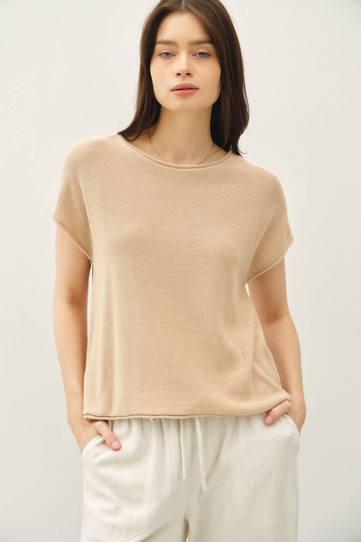 Women's Short Sleeve - BOXY SHORT SLEEVE SWEATER W RAW SEAM - - Cultured Cloths Apparel