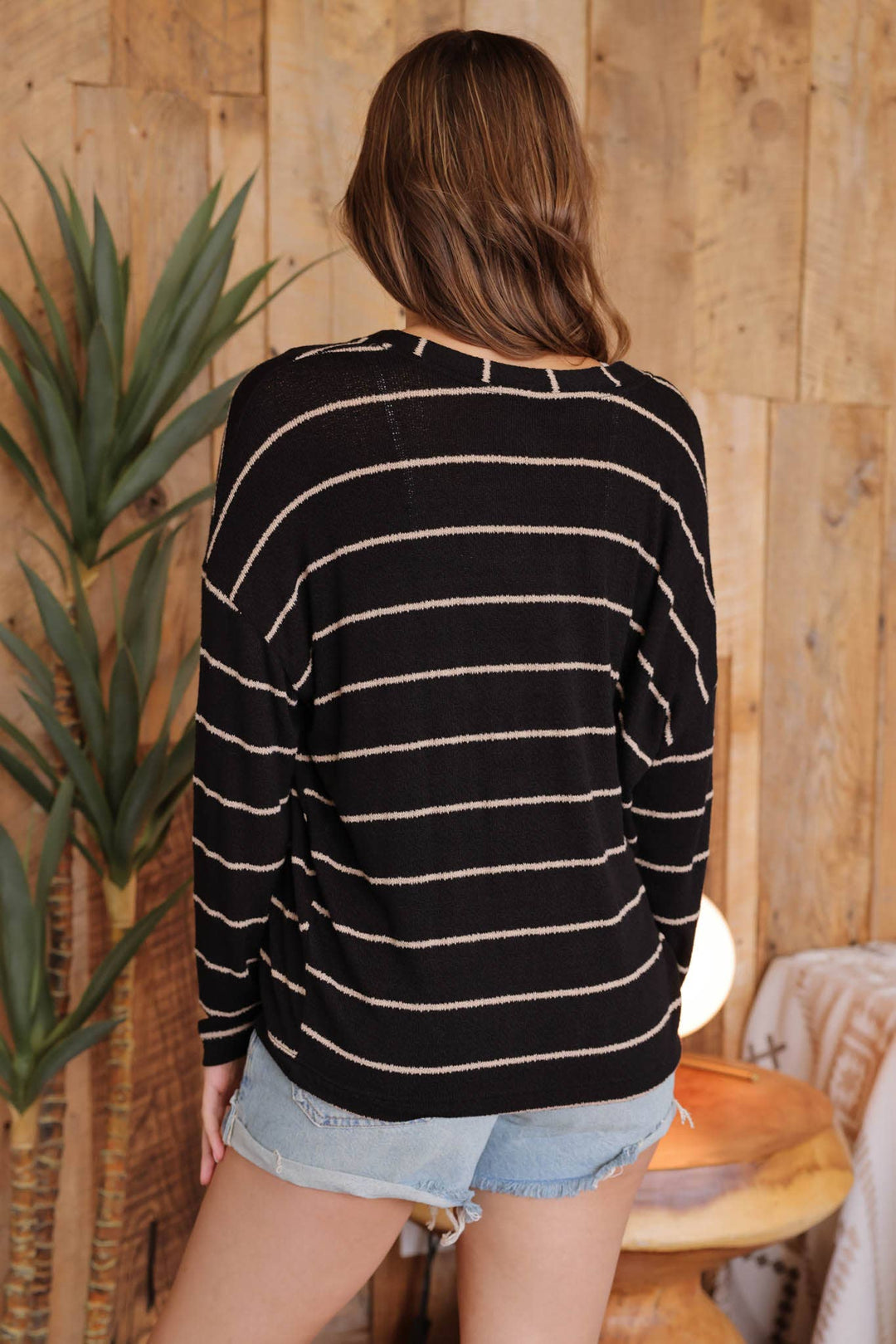 Women's Long Sleeve - STRIPE V NECK DROP SHOULDER LONG SLEEVE KNIT TOP - - Cultured Cloths Apparel