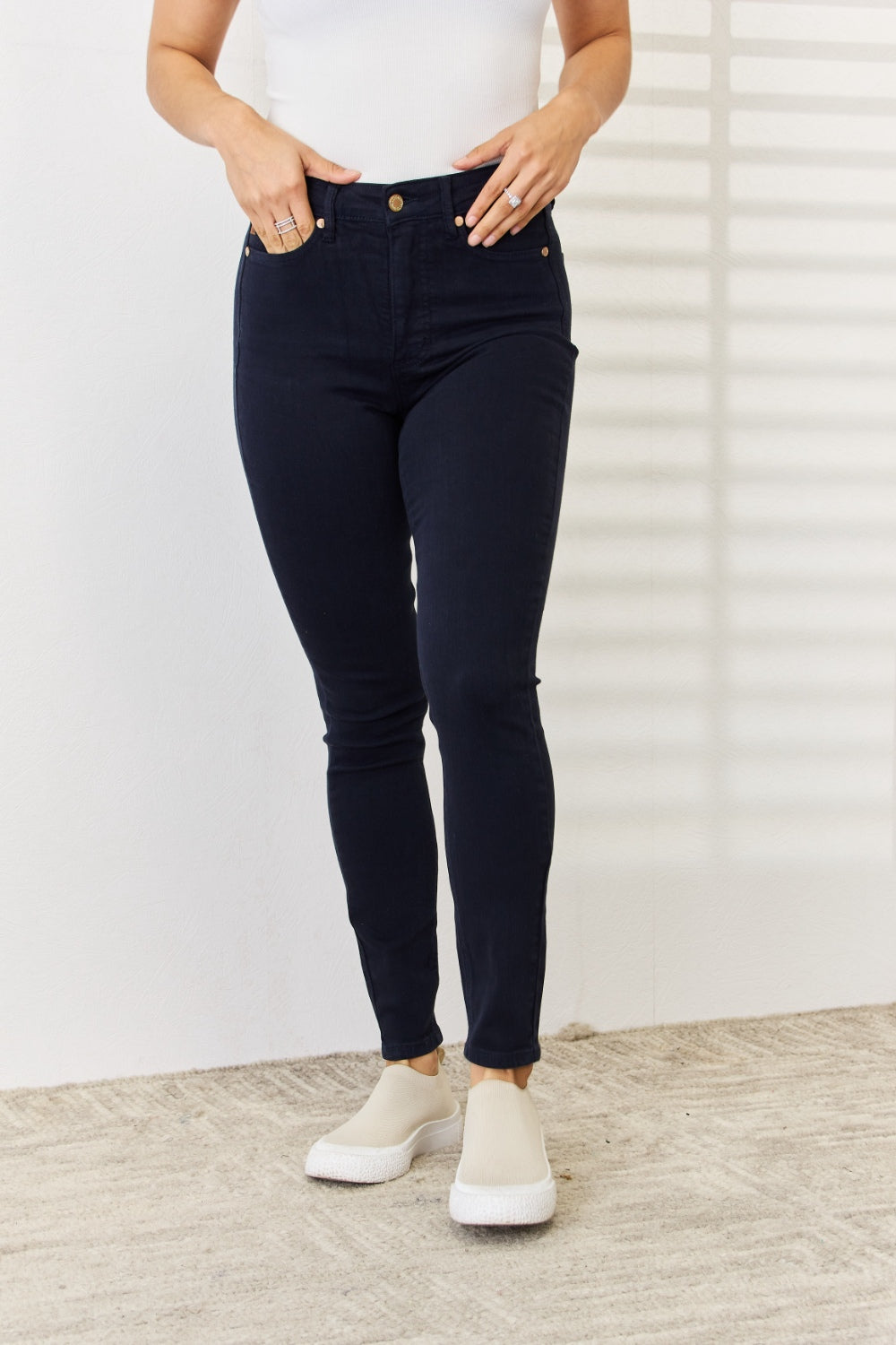 Denim - Judy Blue Full Size Garment Dyed Tummy Control Skinny Jeans - - Cultured Cloths Apparel