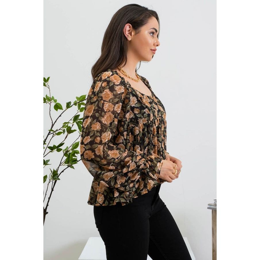 Women's Long Sleeve - Floral Babydoll Blouse -  - Cultured Cloths Apparel