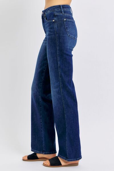 Denim - Judy Blue Full Size Tummy Control Straight Jeans Plus Size - - Cultured Cloths Apparel