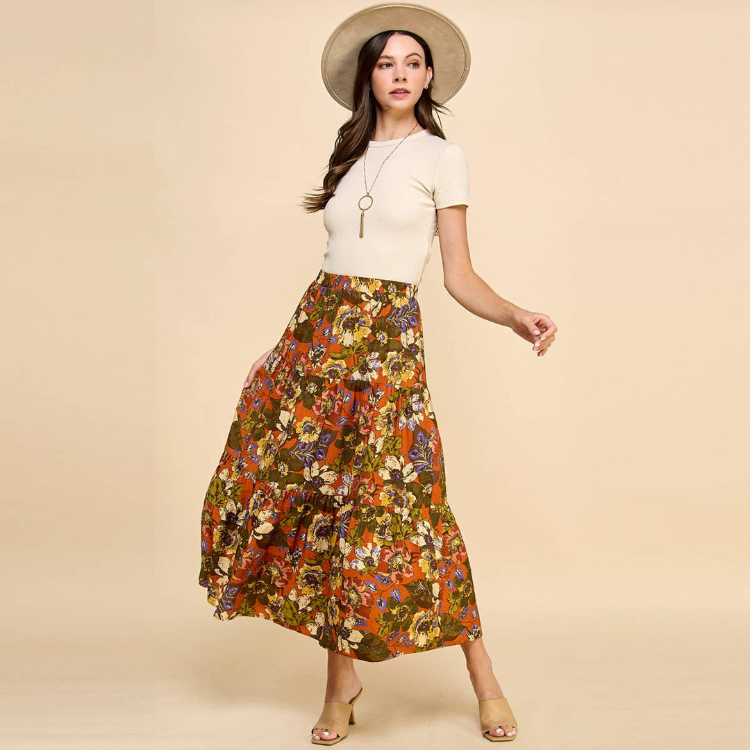 Women's Skirts - Floral Printed Three Layered Skirt -  - Cultured Cloths Apparel