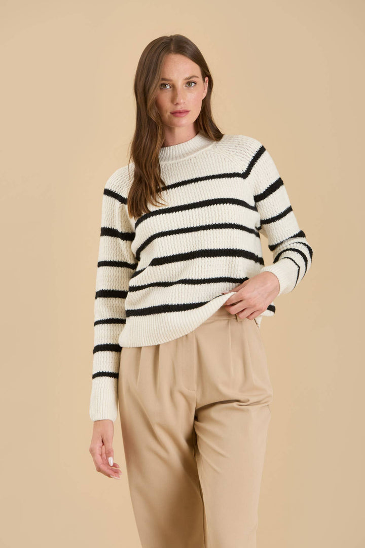 Women's Sweaters - STRIPE HIGH NECK KNIT PULLOVER SWEATER - - Cultured Cloths Apparel