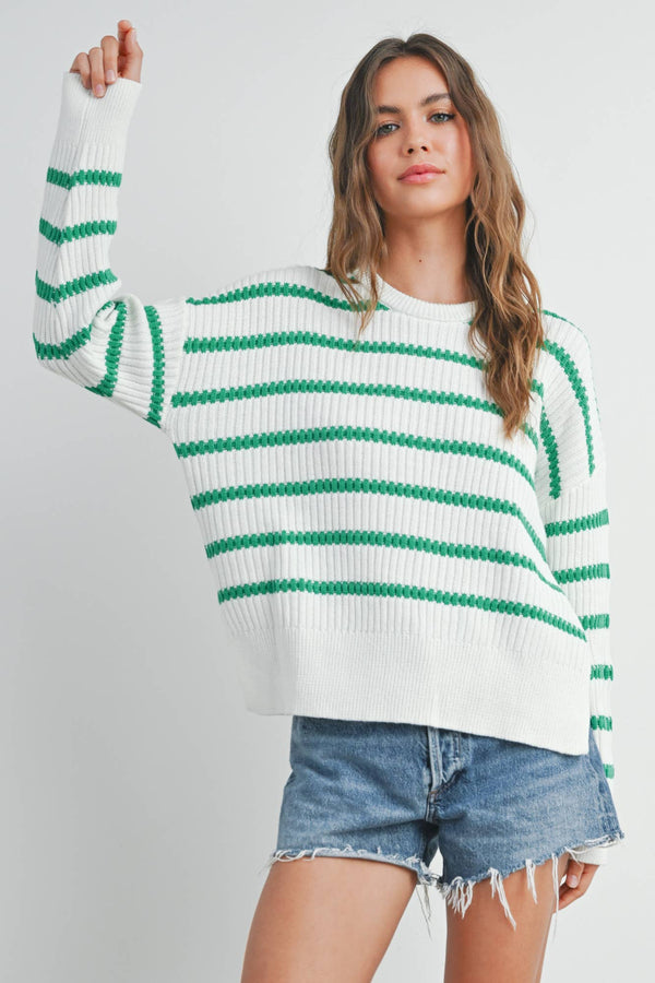 Women's Sweaters - BOAT NECK STRIPED KNIT SWEATER -  - Cultured Cloths Apparel