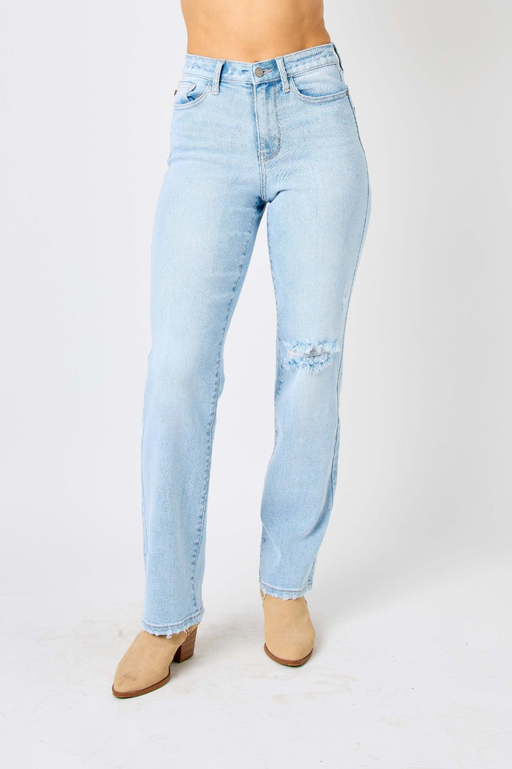 Denim - Judy Blue Full Size High Waist Distressed Straight Jeans -  - Cultured Cloths Apparel