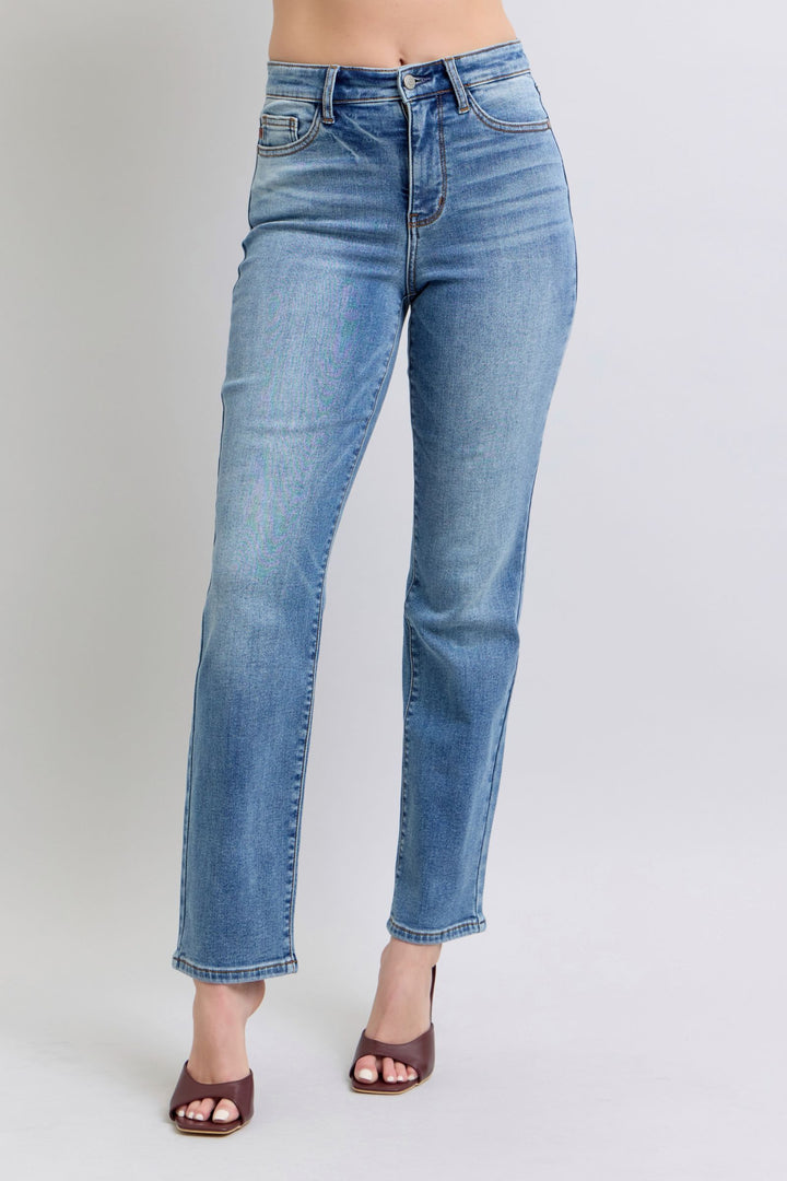 Denim - Judy Blue Full Size Wash Thermal Straight Jeans with Pockets - Medium - Cultured Cloths Apparel