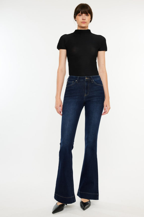 Denim - Kancan High Rise Slim Flare Jeans - Dark - Cultured Cloths Apparel