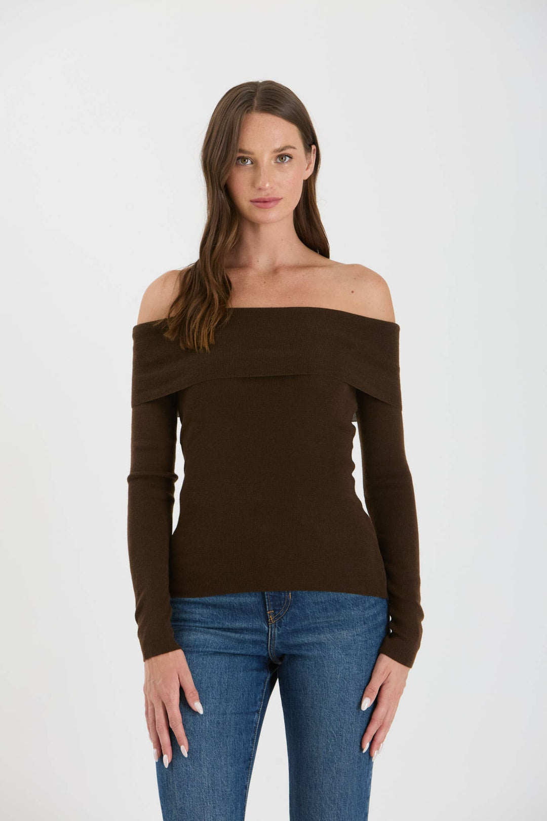 Women's Sweaters - OFF THE SHOULDER FOLD OVER SWEATER KNIT PULLOVER - - Cultured Cloths Apparel