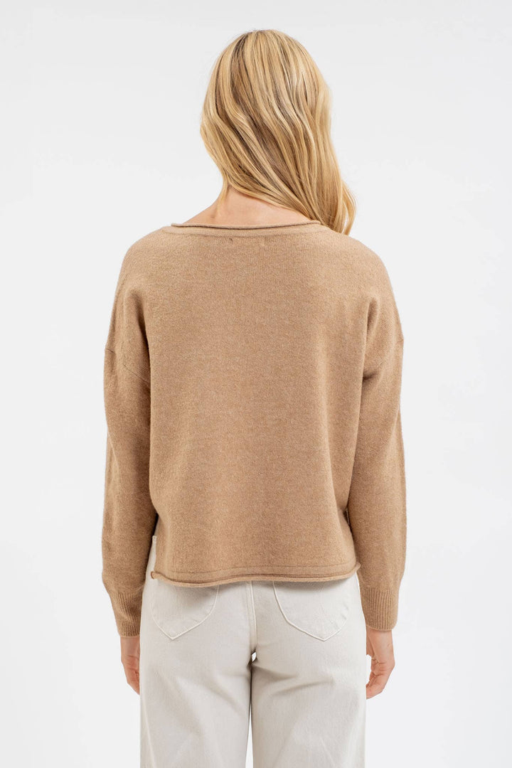 Women's Long Sleeve - EXPOSED SEAM SPLIT NECK KNIT SWEATER -  - Cultured Cloths Apparel