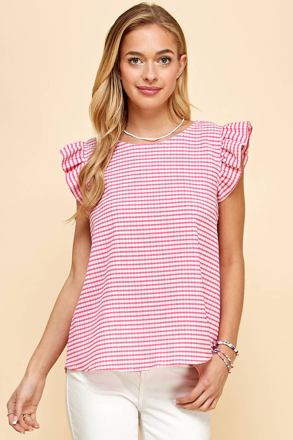 Women's Short Sleeve - Ruffled Sleeves Top - Bubble Gum - Cultured Cloths Apparel