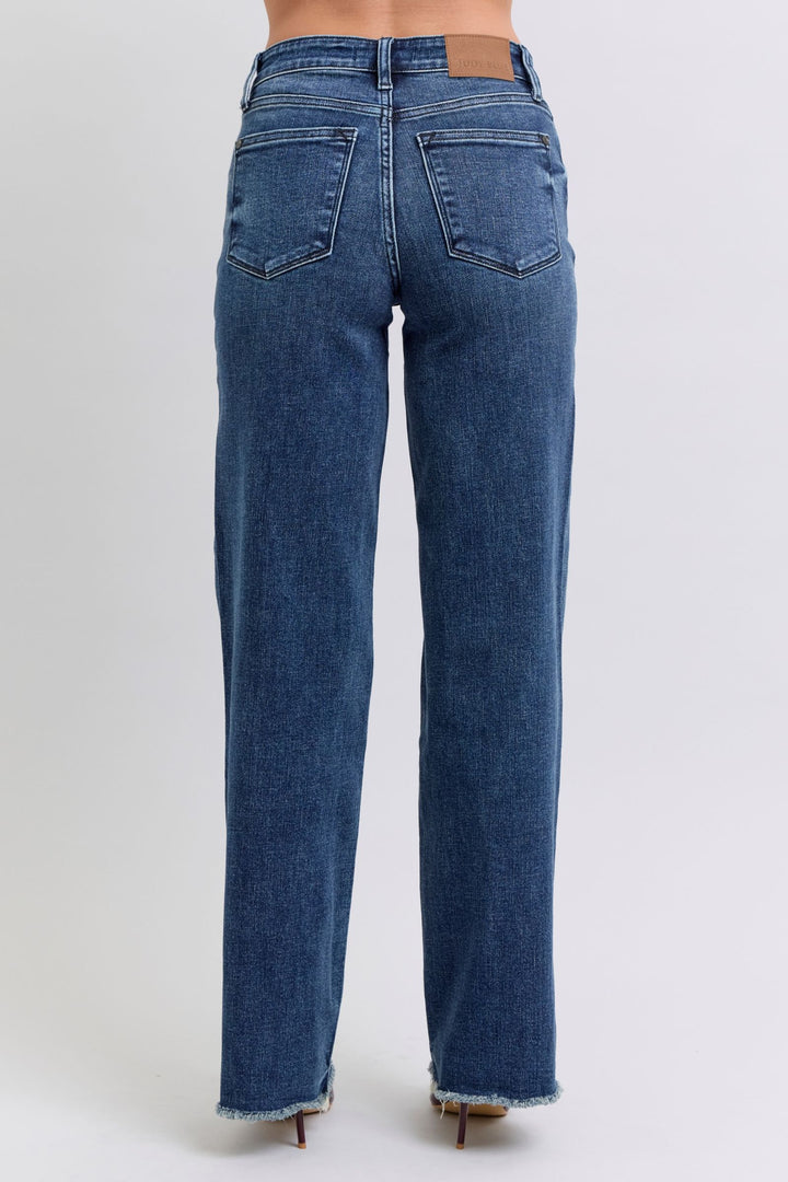 Denim - Judy Blue Full Size Raw Hem Mid Rise Jeans - - Cultured Cloths Apparel