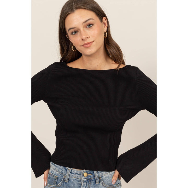 Women's Long Sleeve - OPEN-BACK RIBBED KNIT TOP -  - Cultured Cloths Apparel