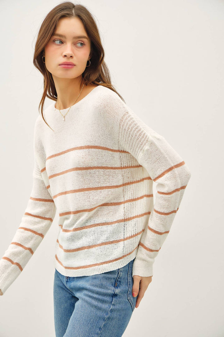 Women's Sweaters - STRIPED LIGHTWEIGHT SWEATER - - Cultured Cloths Apparel