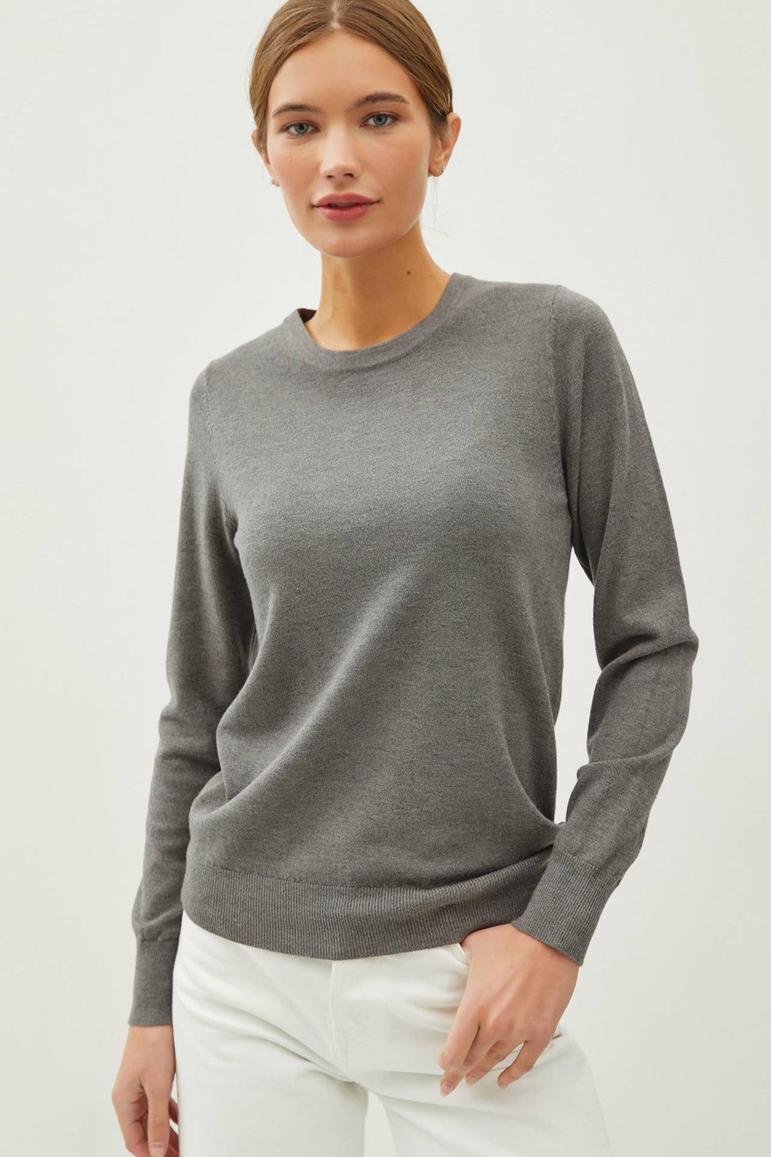 Women's Sweaters - BASIC CREW NECK SOFT KNIT SWEATER - Charcoal - Cultured Cloths Apparel