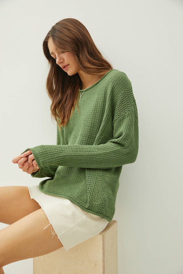 Women's Sweaters - BOXY WAFFLE KNIT SWEATER -  - Cultured Cloths Apparel