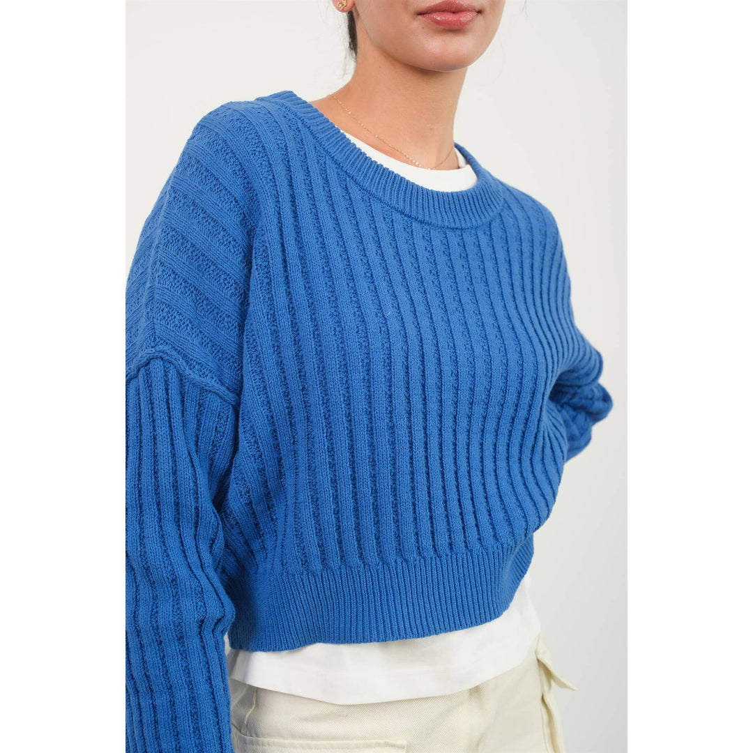 Women's Sweaters - CROPPED RIBBED LONG SLEEVE KNIT SWEATER -  - Cultured Cloths Apparel