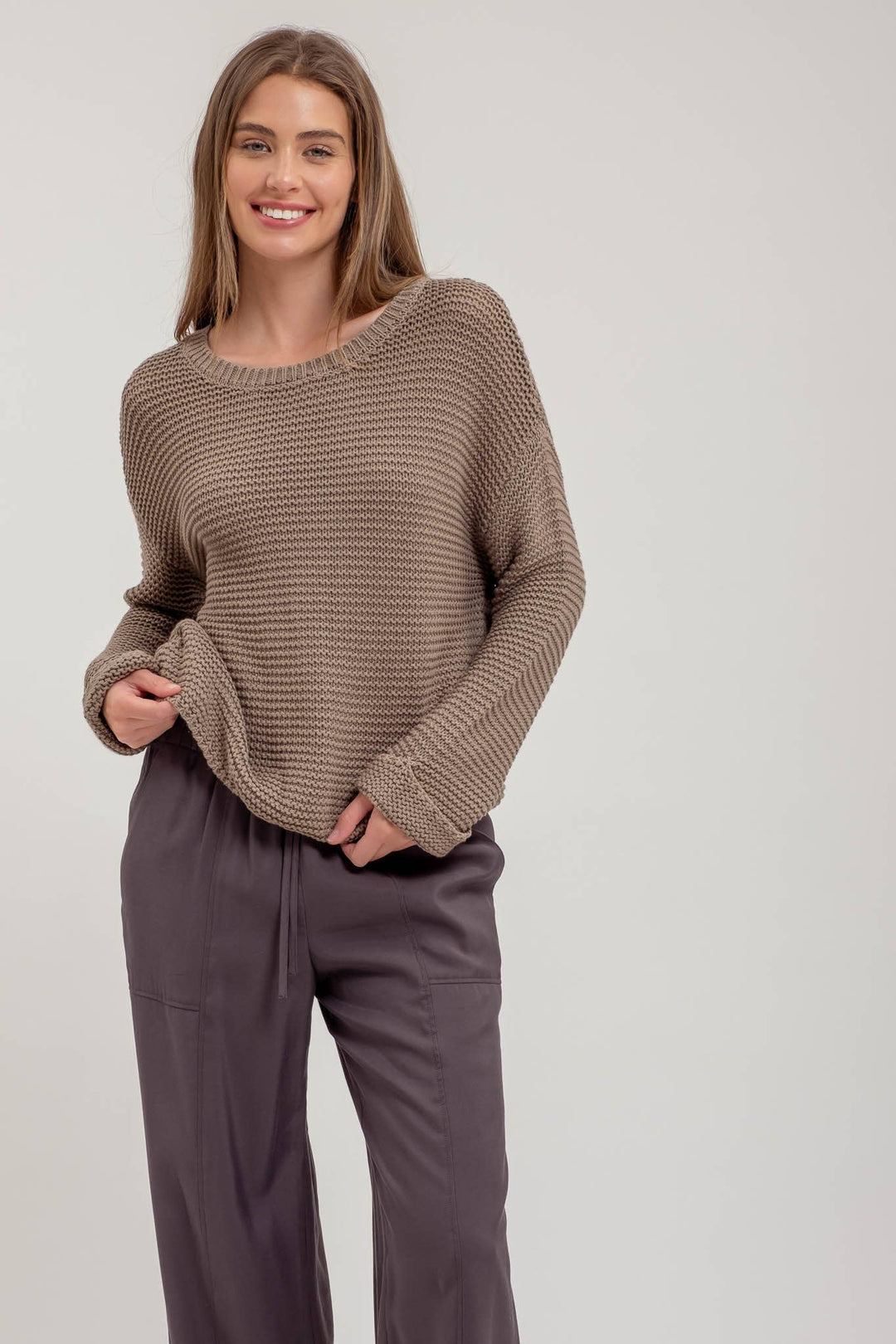 Women's Sweaters - CHUNKY KNIT LONG CUFF SLEEVE PULLOVER SWEATER -  - Cultured Cloths Apparel