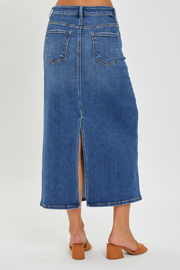 Skirts - RISEN High Rise Back Slit Denim Skirt -  - Cultured Cloths Apparel