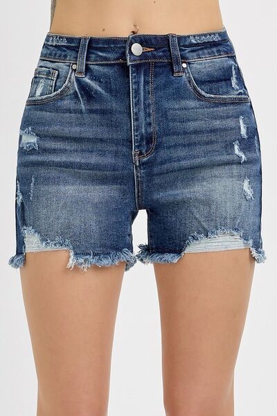 Women's Shorts - RISEN Distressed Raw Hem Denim Shorts - Dark - Cultured Cloths Apparel