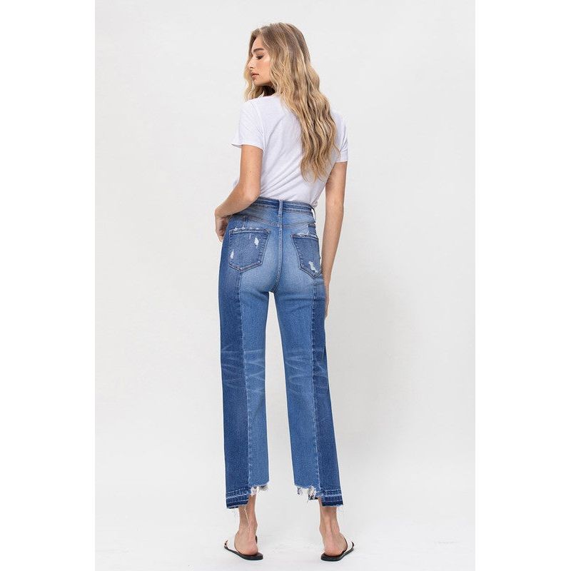 Denim - SUPER HIGH RISE CROP STRAIGHT W CONTRAST AND UNEVE -  - Cultured Cloths Apparel