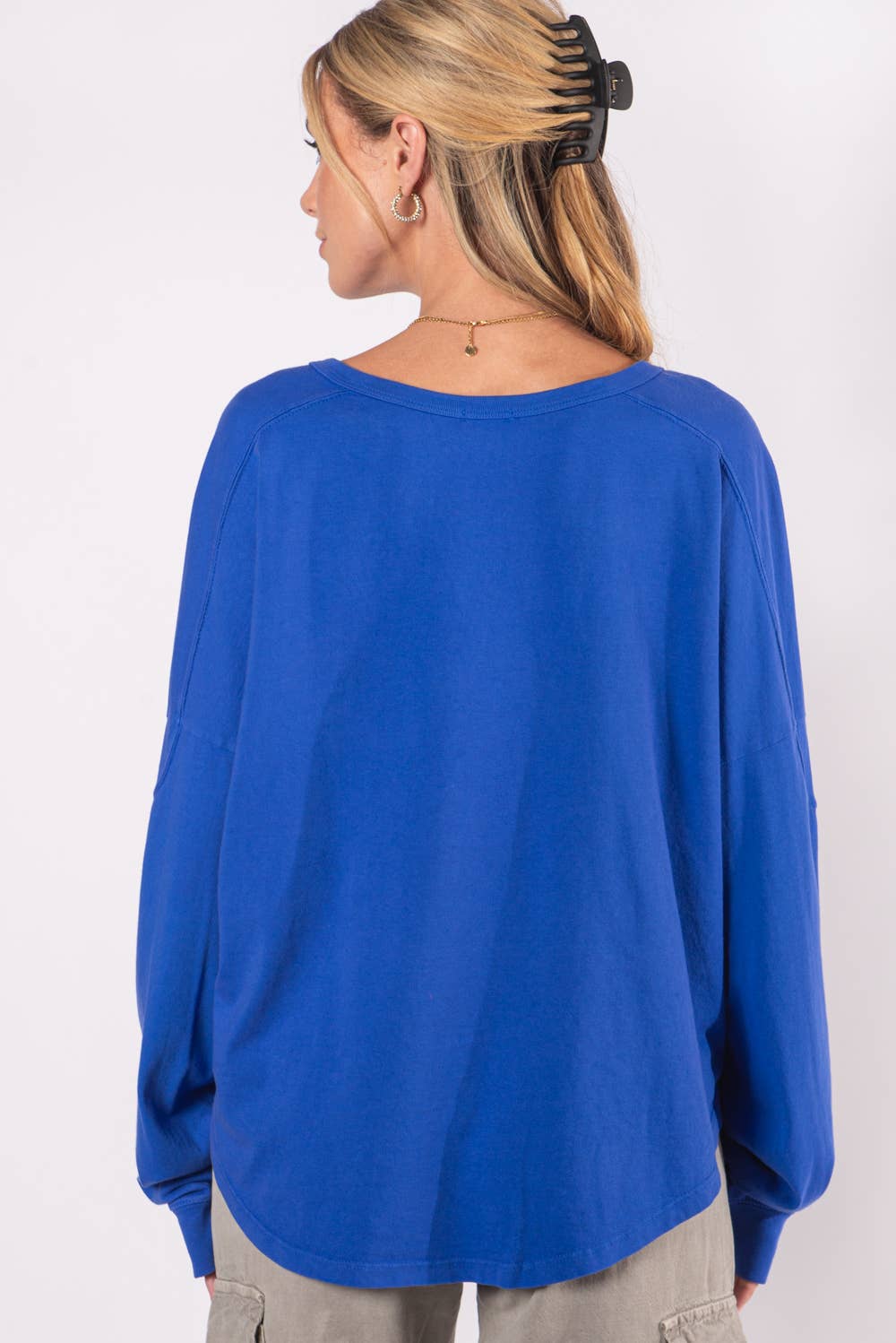 Women's Long Sleeve - WASHED OVERSIZED PREMIUM COTTON NOTCH NECK TEE -  - Cultured Cloths Apparel