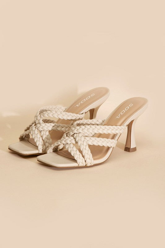 Shoes - KELLAN-S Double Cross Braided Heels - BONE - Cultured Cloths Apparel