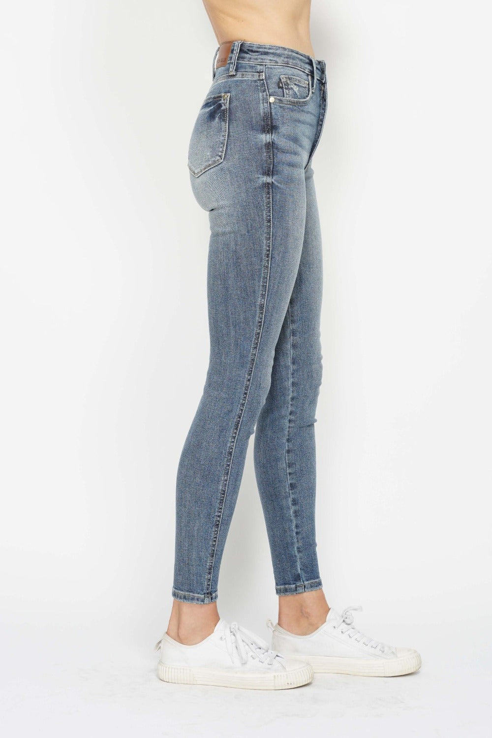 Denim - Judy Blue Full Size Tummy Control Contrast Wash Skinny Jeans -  - Cultured Cloths Apparel