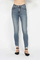 Denim - Judy Blue Full Size Tummy Control Vintage Wash Hem Destroy Skinny Jeans - Medium - Cultured Cloths Apparel