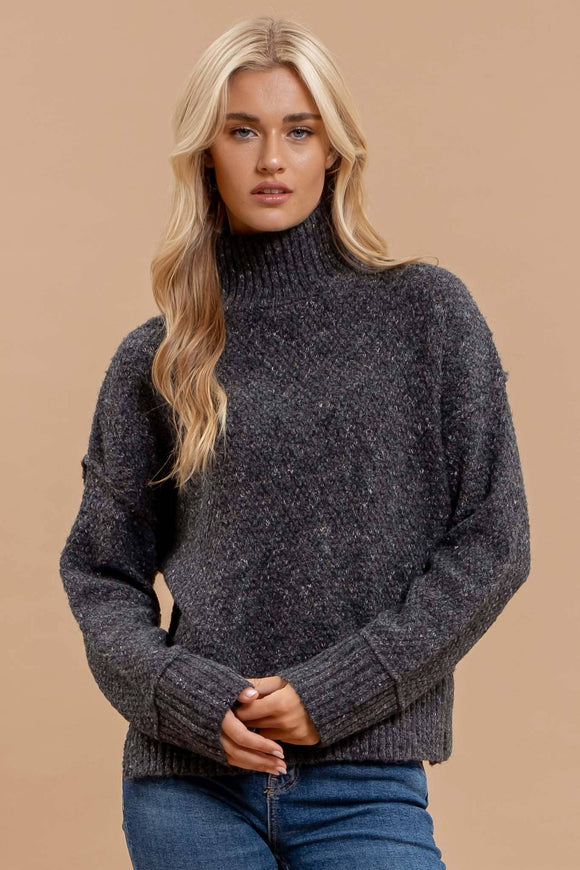 Women's Sweaters - WOOL BLEND TURTLENECK LONG SLEEVE SWEATER -  - Cultured Cloths Apparel