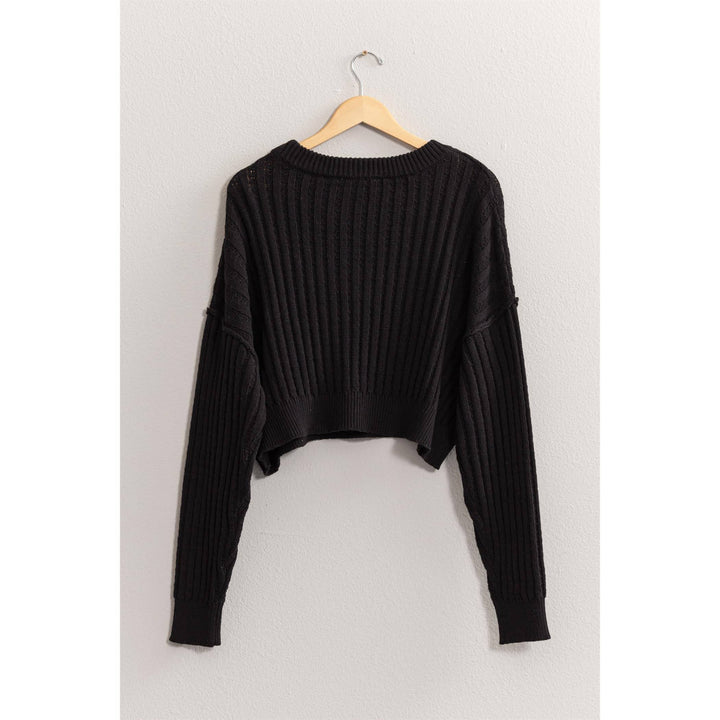 Women's Sweaters - CROPPED RIBBED LONG SLEEVE KNIT SWEATER -  - Cultured Cloths Apparel