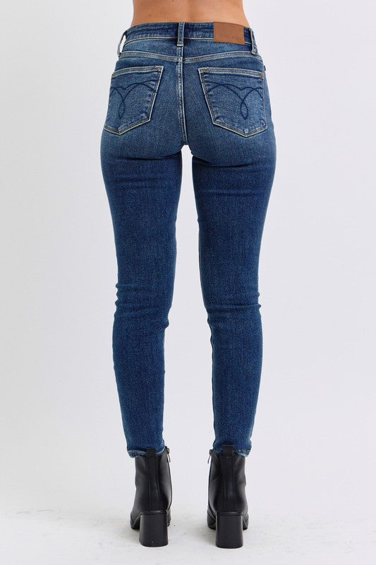 Denim - Judy Blue Full Size Mid-Rise Waist Skinny Jeans with Pockets - - Cultured Cloths Apparel