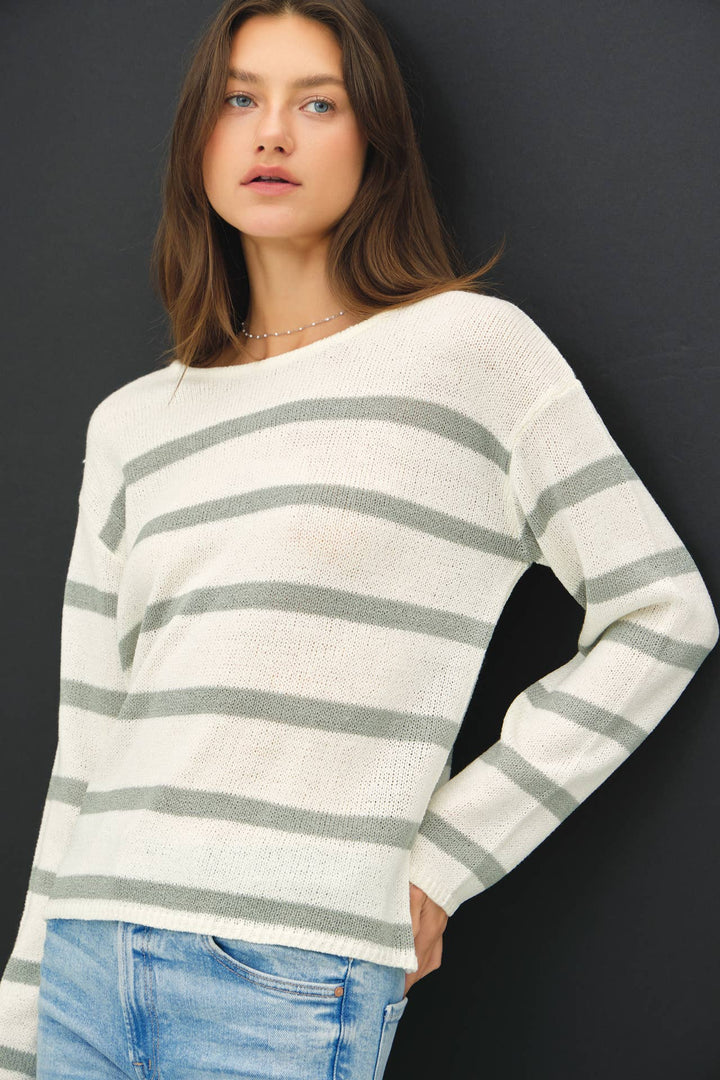 Women's Sweaters - STRIPED RELAXED FIT LONG SLEEVE SWEATER - - Cultured Cloths Apparel