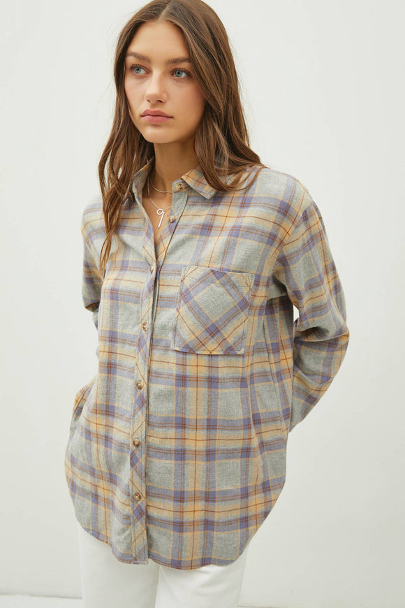 Women's Long Sleeve - PLAID FLANNEL LONG SLEEVE OVERSIZE BUTTON UP SHIRT -  - Cultured Cloths Apparel