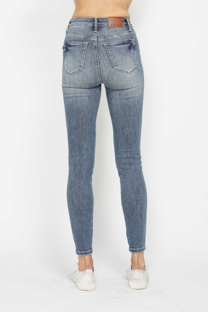 Denim - Judy Blue Full Size Tummy Control Contrast Wash Skinny Jeans -  - Cultured Cloths Apparel