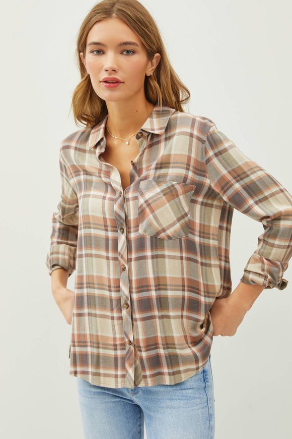 Women's Long Sleeve - CLASSIC MULTI-BROWN RED FLANNEL SHIRT -  - Cultured Cloths Apparel