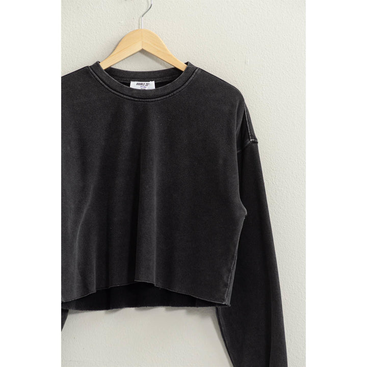 Women's Long Sleeve - CROPPED CREWNECK SWEATSHIRT WITH RAW HEM - BLACK - Cultured Cloths Apparel