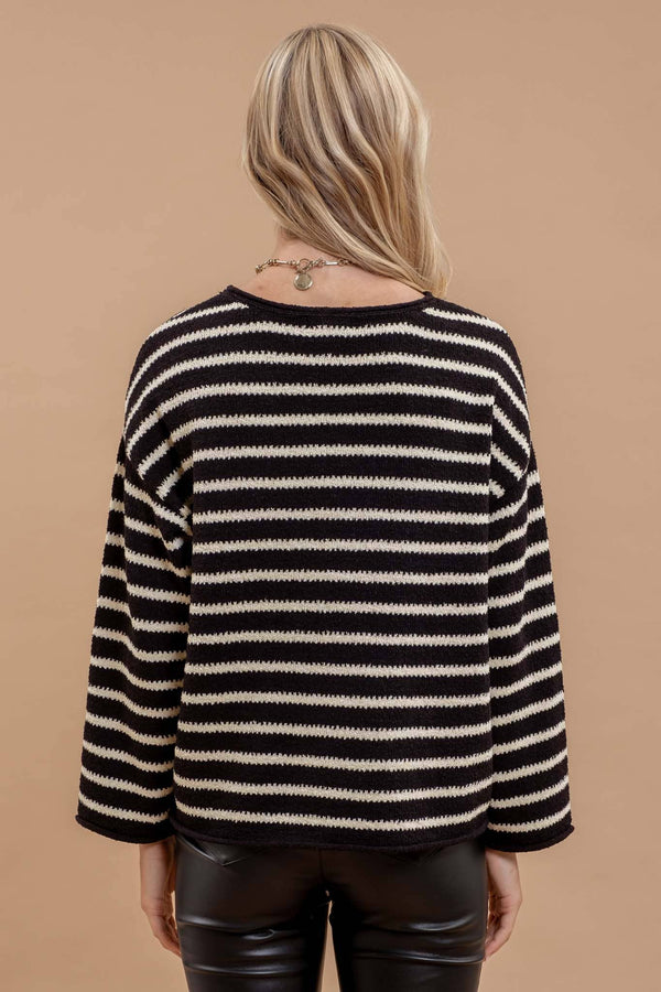 Women's Sweaters - STRIPE BOAT NECK DROP SHOULDER KNIT SWEATER -  - Cultured Cloths Apparel