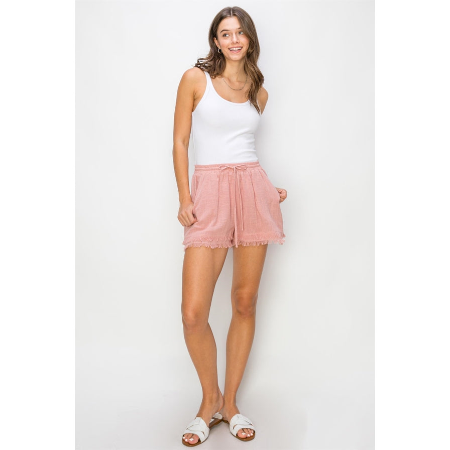 Women's Shorts - Casual and Cool Drawstring Cotton Gauze Frayed Shorts -  - Cultured Cloths Apparel