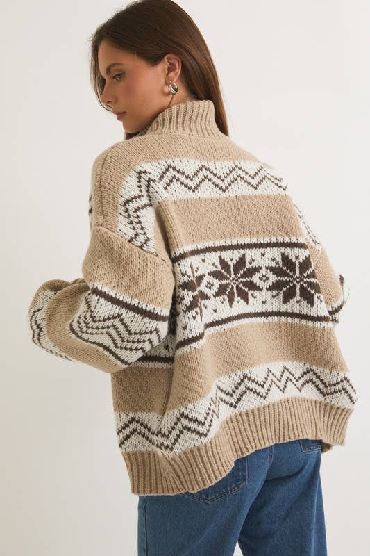 Outerwear - Long Sleeve Collared Fair Isle Sweater Jacket -  - Cultured Cloths Apparel